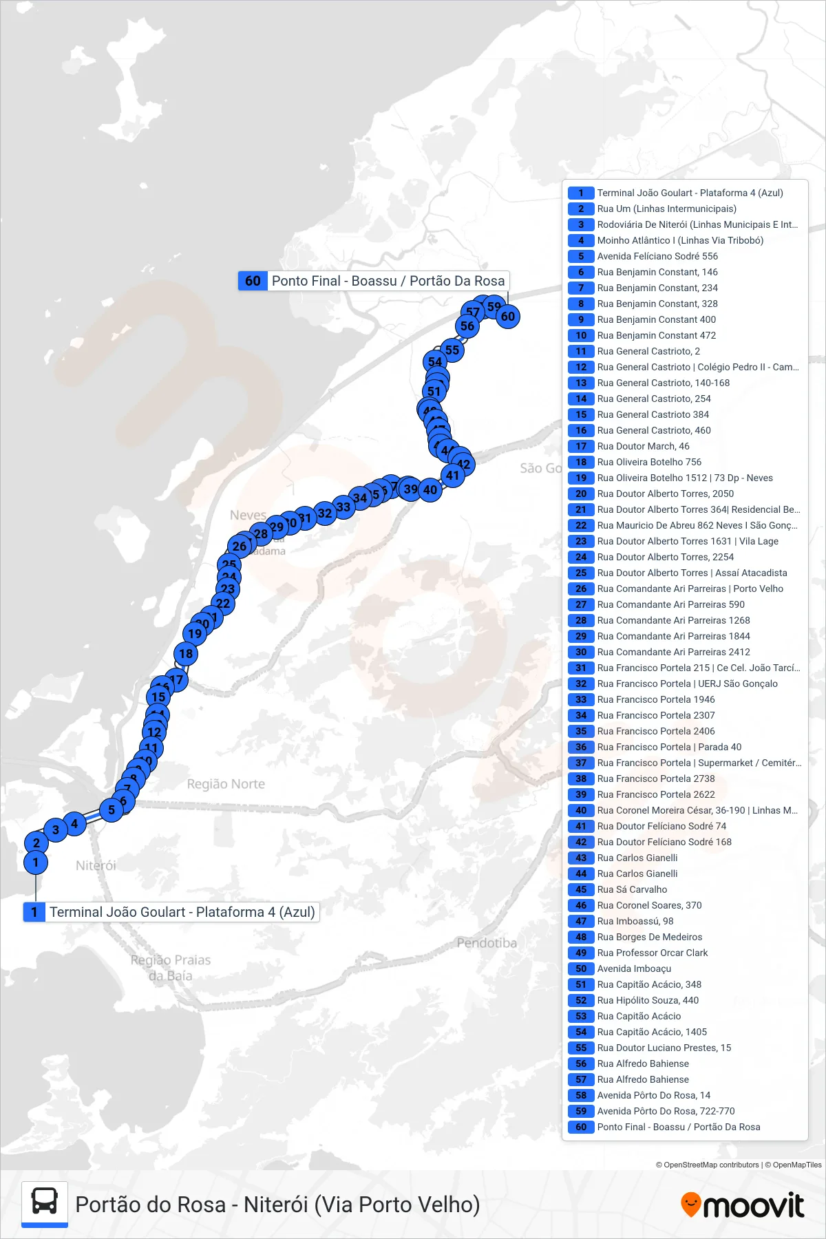 Rota e paradas da linha de ônibus 422M (Portão Do Rosa) no mapa