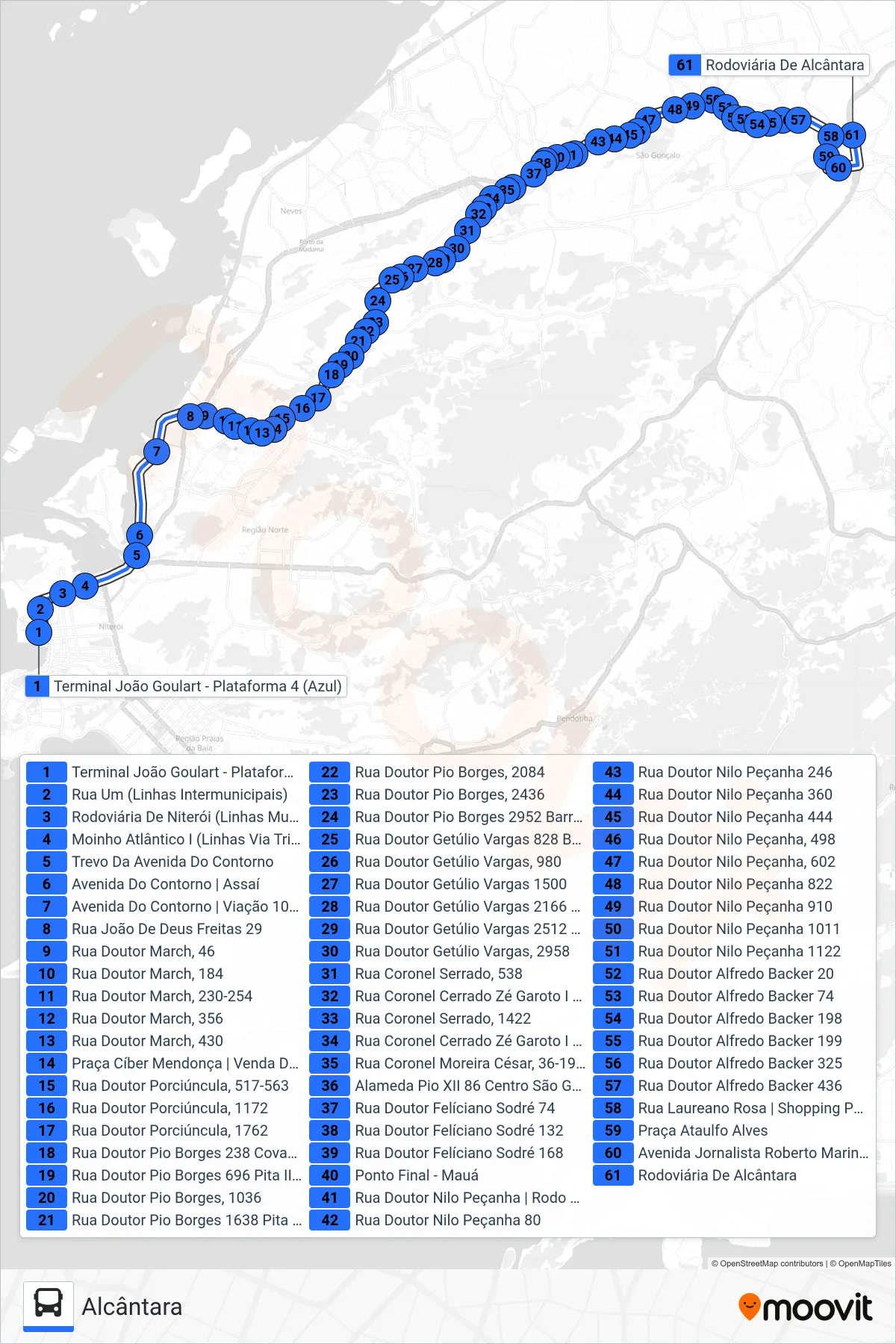 Rota e paradas da linha de ônibus  532M  (Alcântara) no mapa