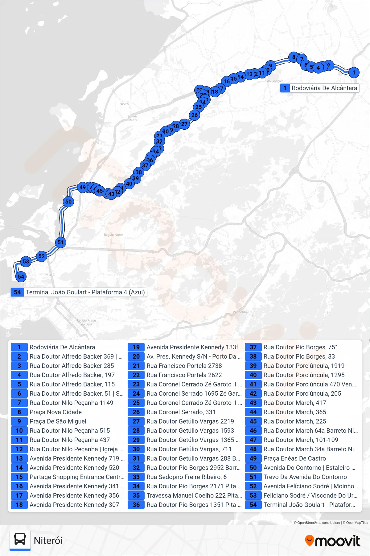 532M bus Line (Niterói) route and stops on a map