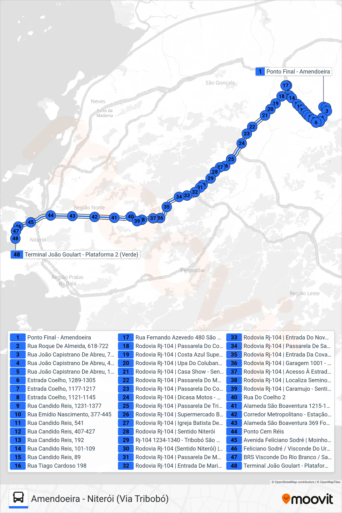 590M bus Line (Niterói) route and stops on a map