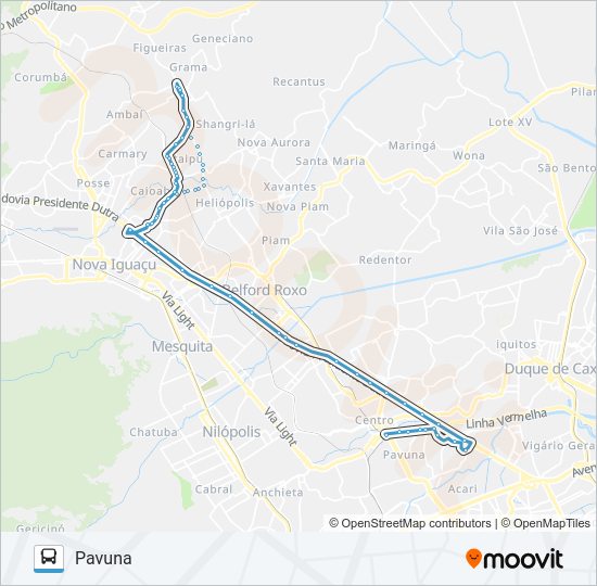 Mapa da linha 708I de ônibus