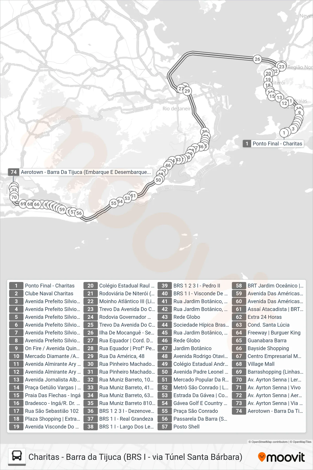 Rota e paradas da linha de ônibus 785D (Barra Da Tijuca) no mapa