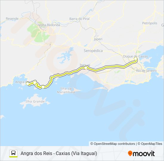 Mapa da linha ANGRA DOS REIS - CAXIAS (VIA ITAGUAÍ) de ônibus