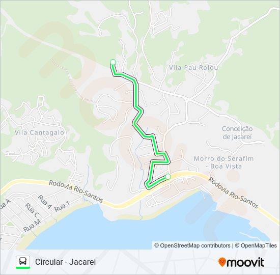 Mapa da linha JACAREÍ - CIRCULAR de ônibus