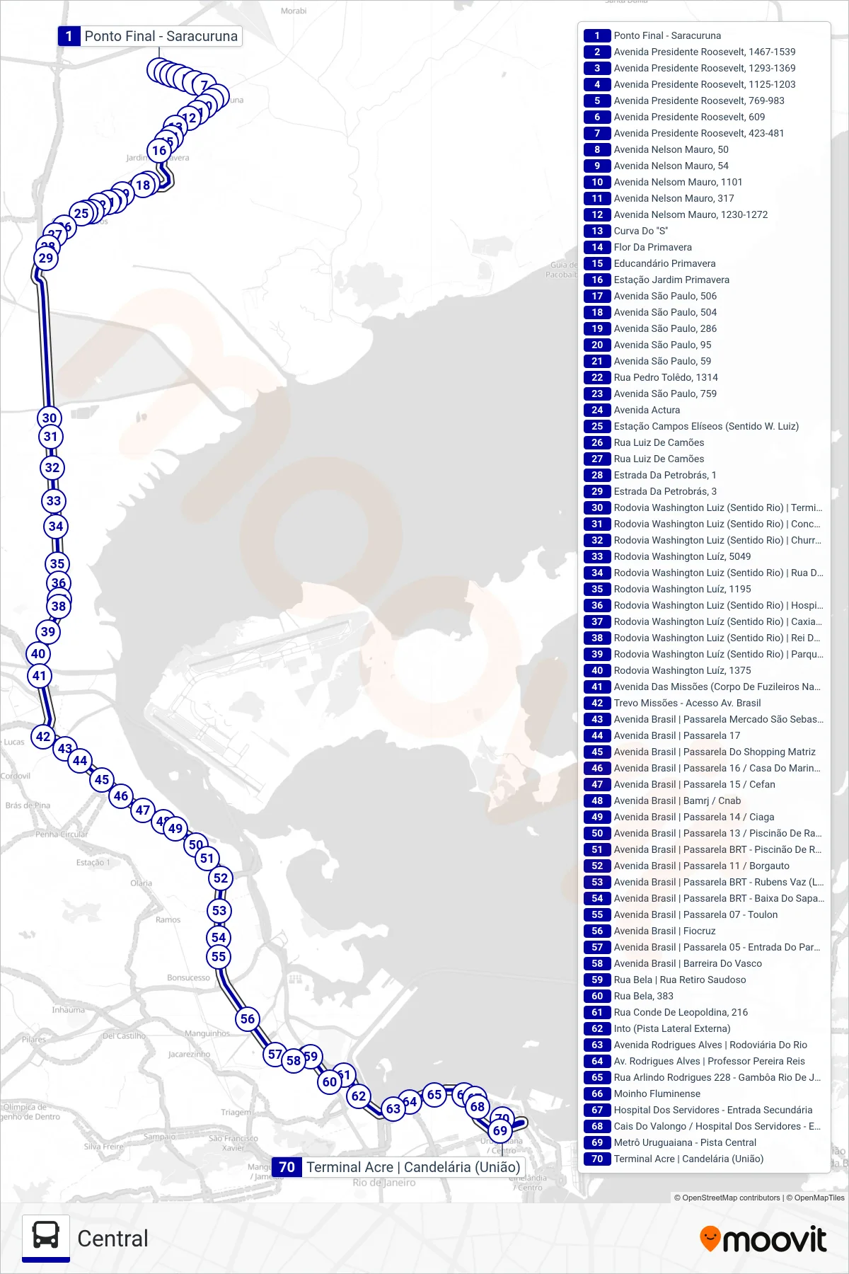 Rota e paradas da linha de ônibus 471C (Central) no mapa