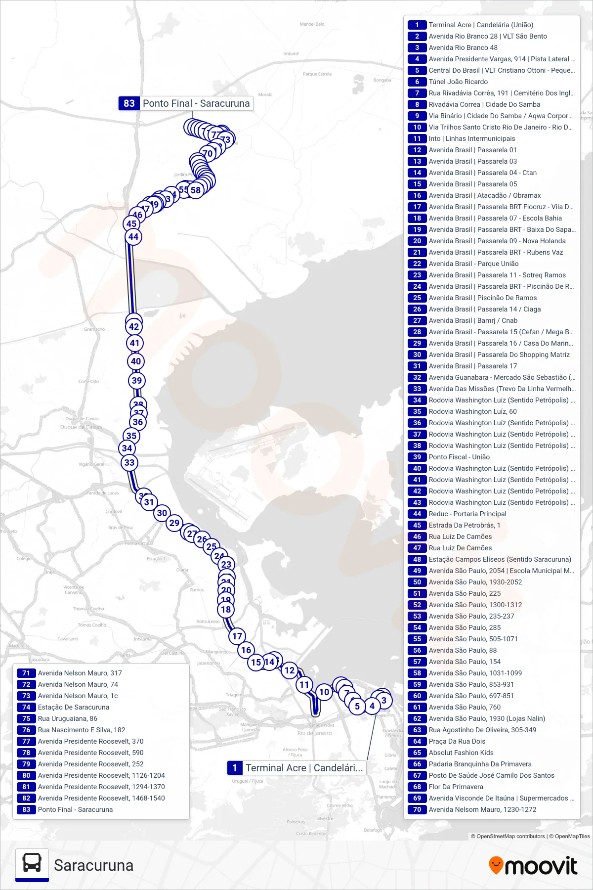 Rota e paradas da linha de ônibus 471C (Saracuruna) no mapa