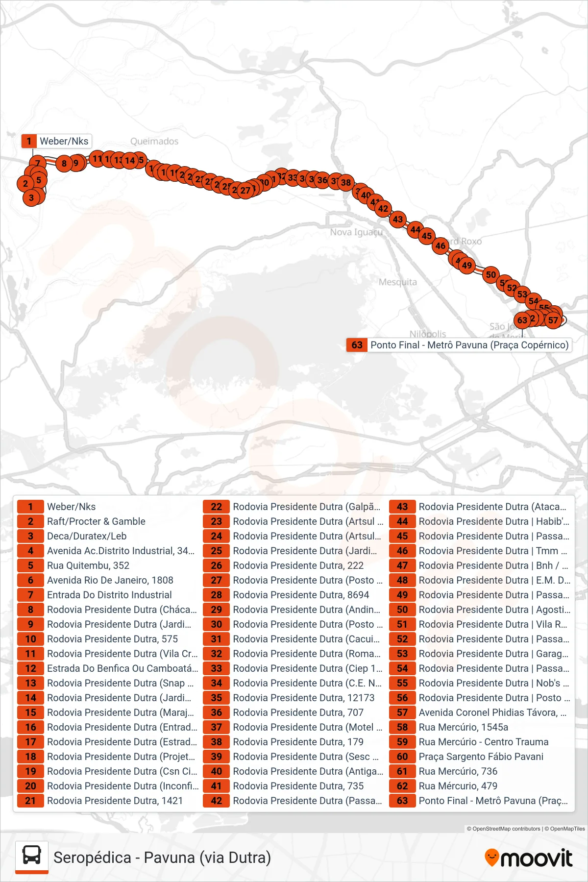412I bus Line (Parque Industrial → Pavuna) route and stops on a map