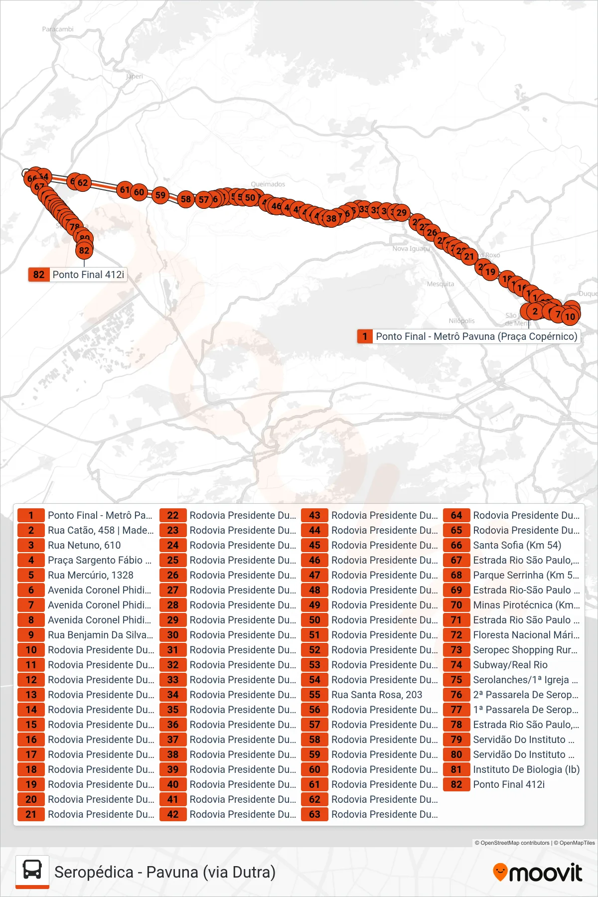 412I bus Line (Seropédica) route and stops on a map