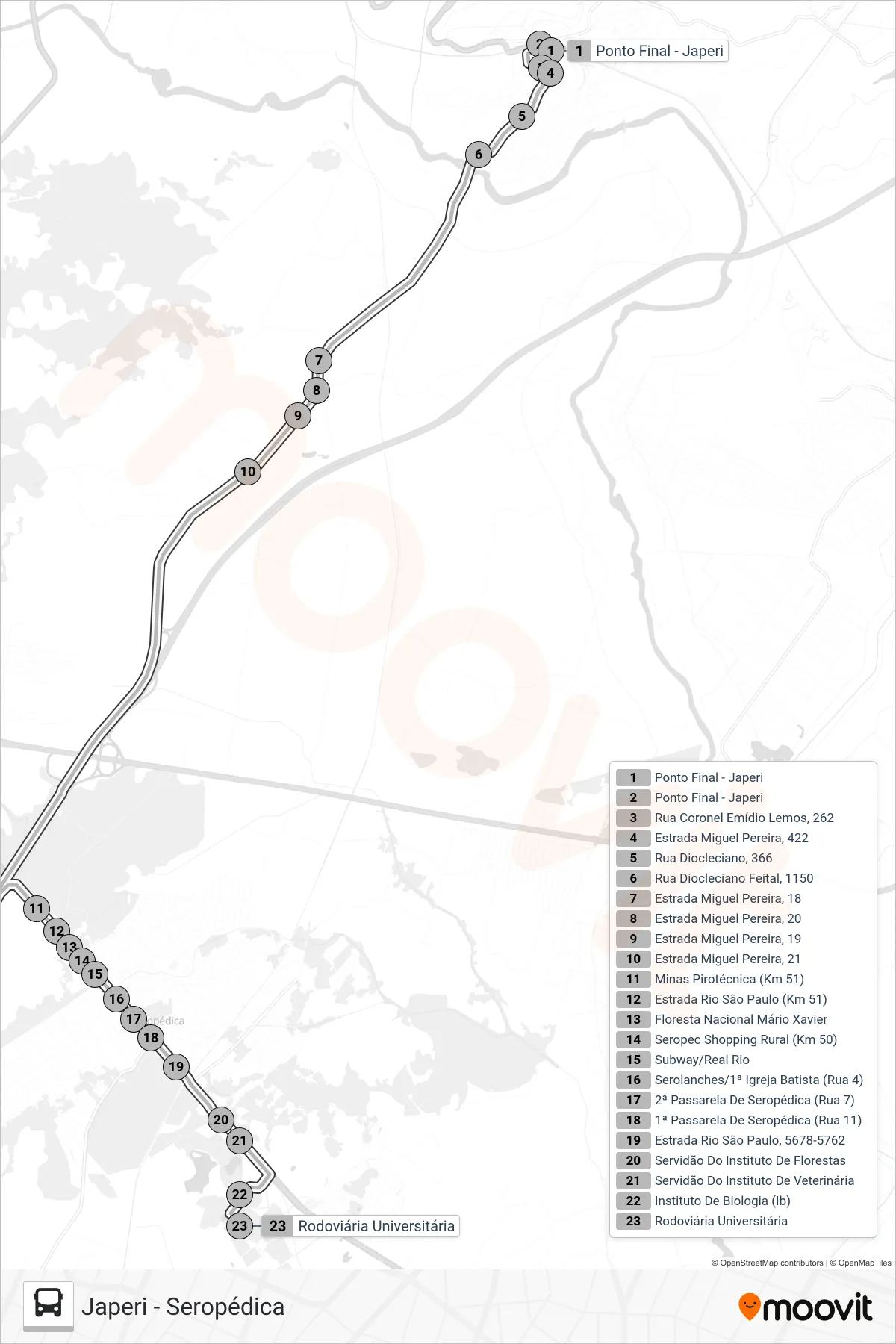 114I bus Line (Seropédica) route and stops on a map