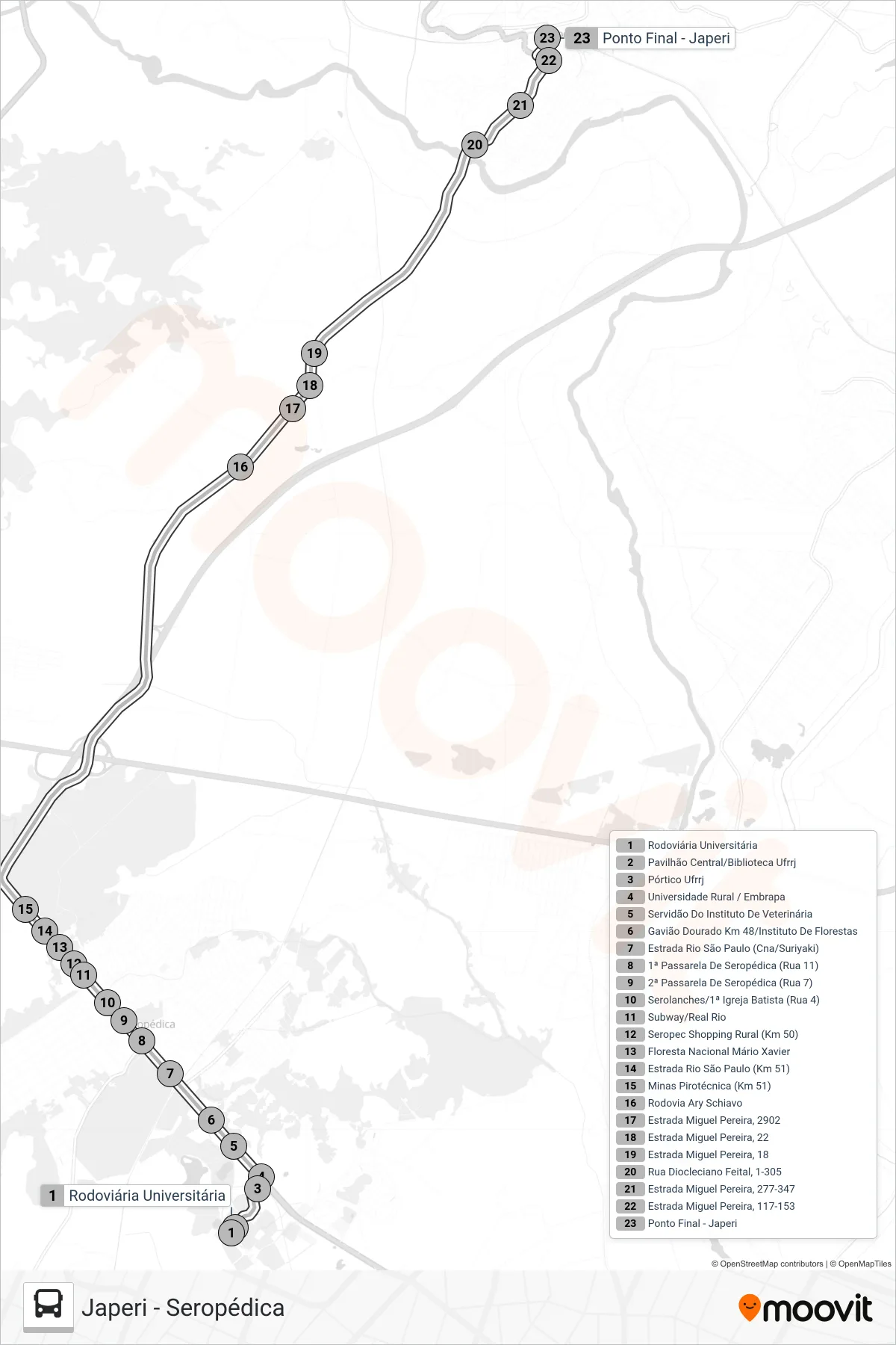 114I bus Line (Japeri) route and stops on a map