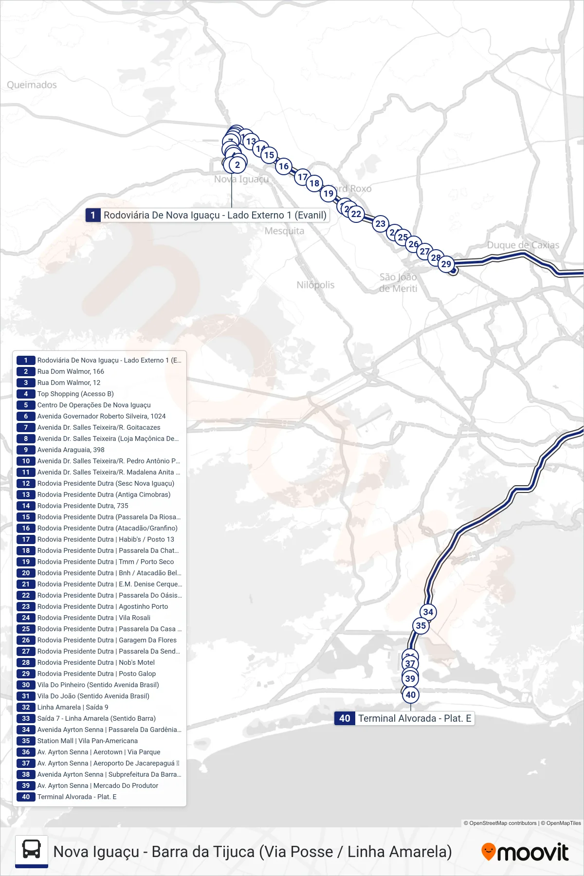 405T bus Line (Barra Da Tijuca (Expresso)) route and stops on a map