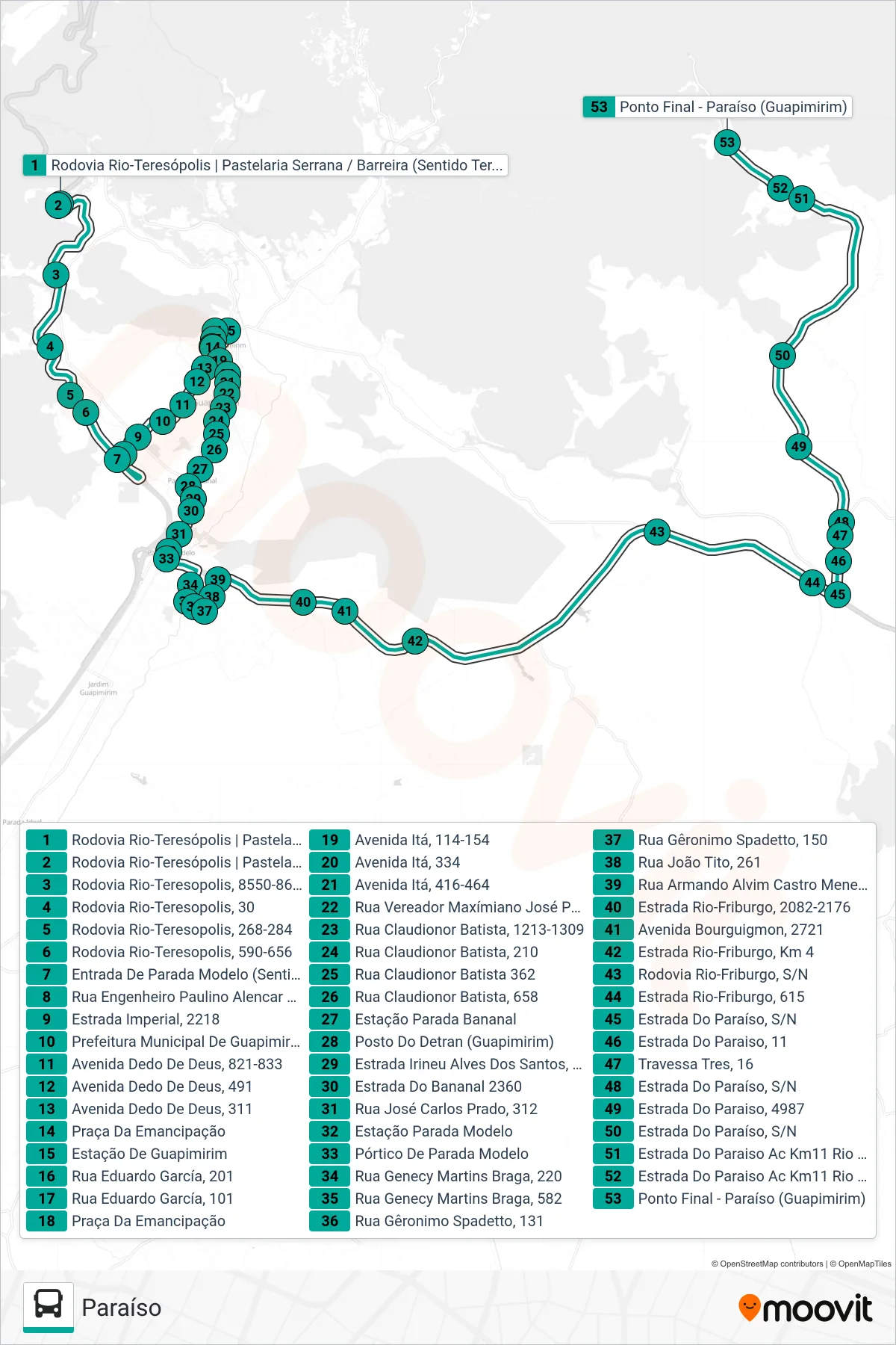 Rota e paradas da linha de ônibus LINHA 3 (Paraíso) no mapa