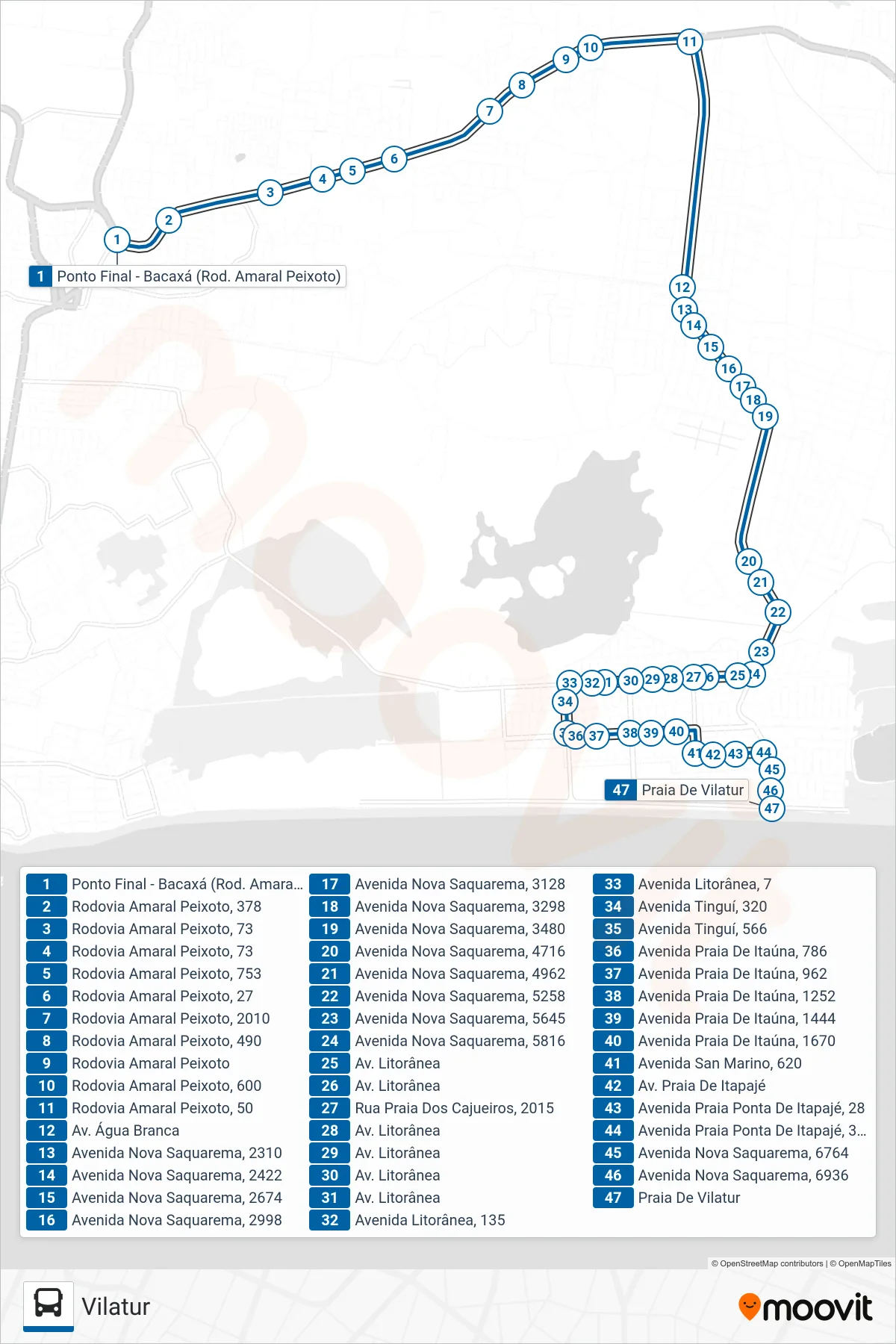 42 bus Line (Vilatur) route and stops on a map