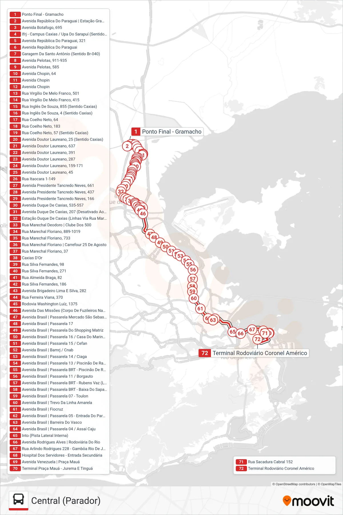 102C bus Line (Central (Parador)) route and stops on a map
