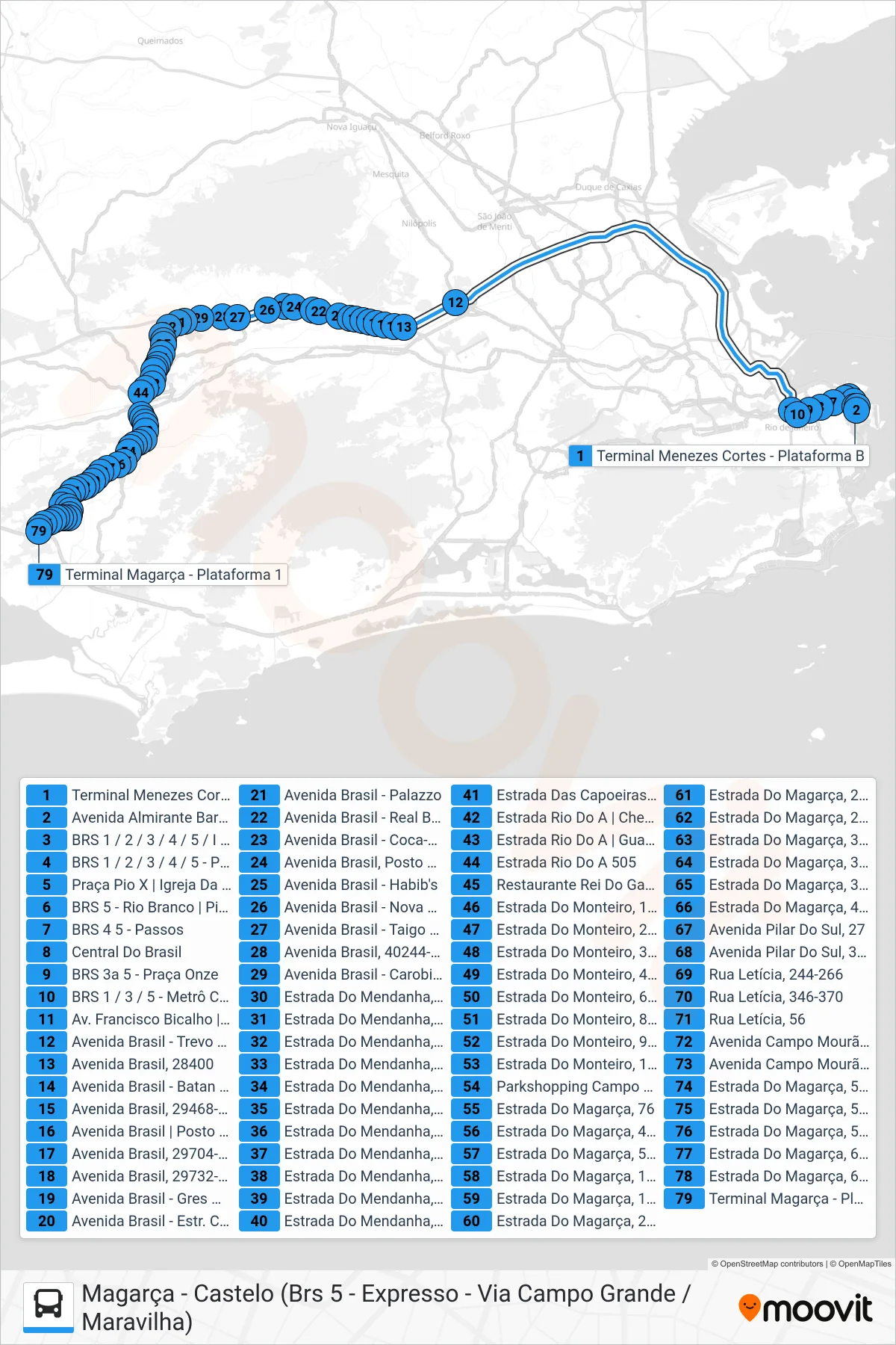 Rota e paradas da linha de ônibus 2381* (Jardim Maravilha / Magarça) no mapa