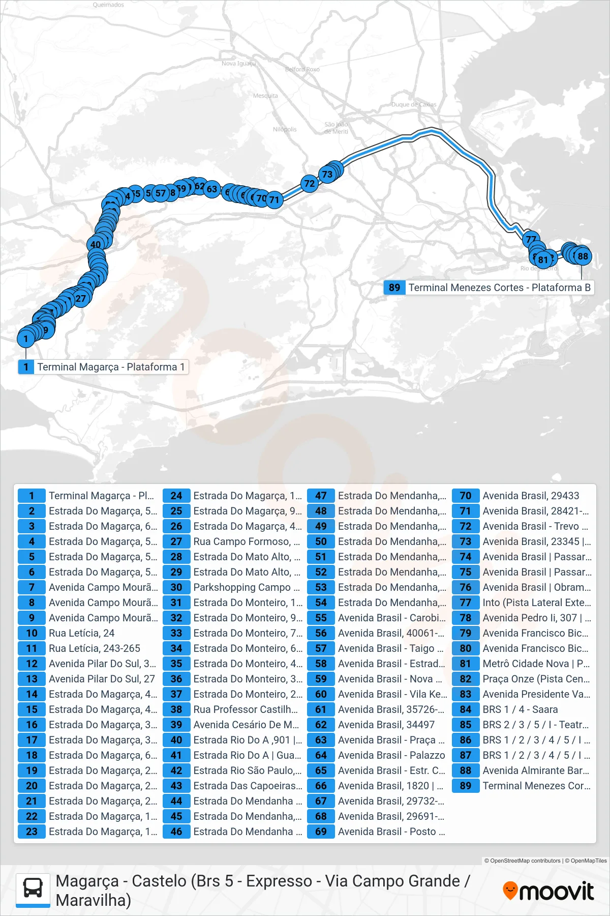 Rota e paradas da linha de ônibus 2381* (Castelo) no mapa