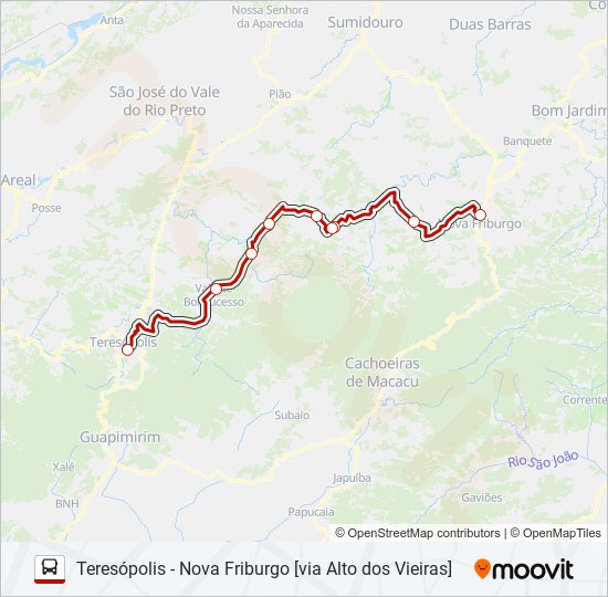 Mapa da linha TERESÓPOLIS - NOVA FRIBURGO [VIA ALTO DOS VIEIRAS] de ônibus
