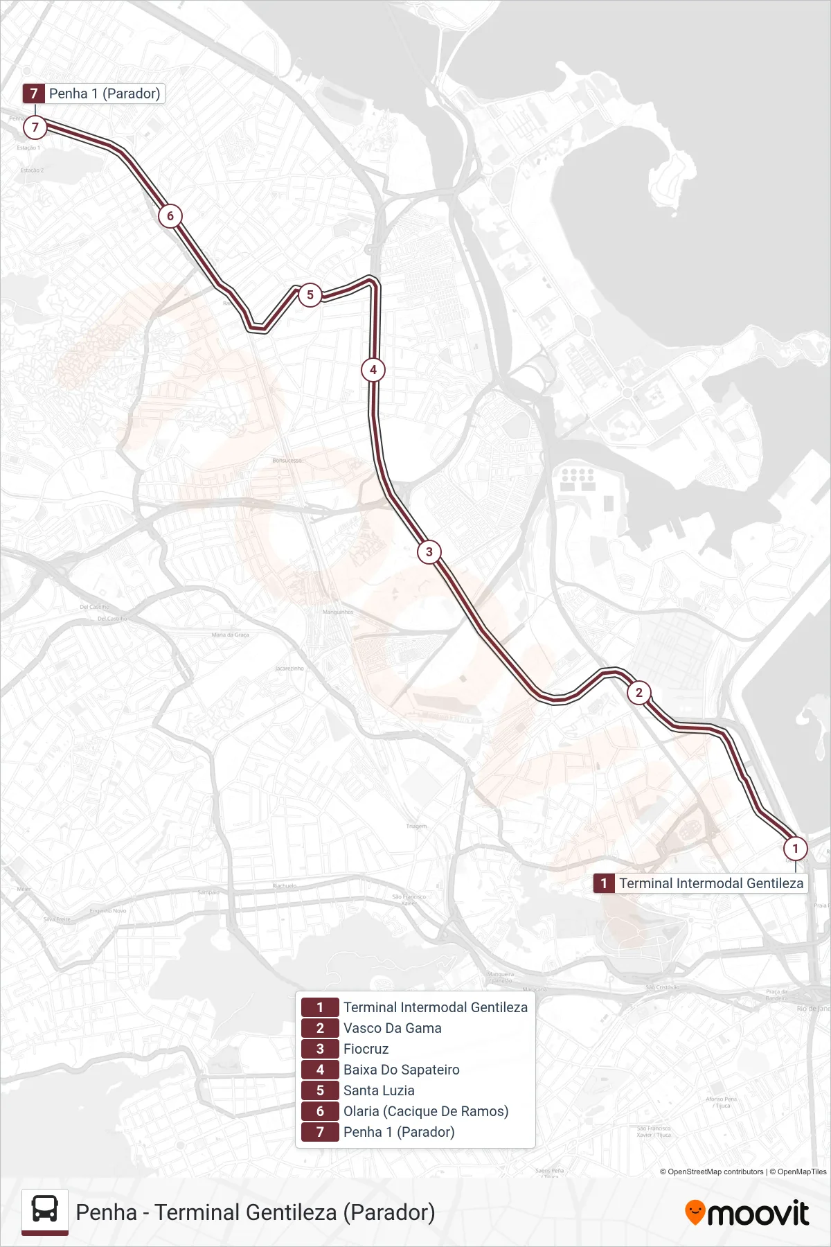 80 bus Line (Penha (Serviço Noturno)) route and stops on a map