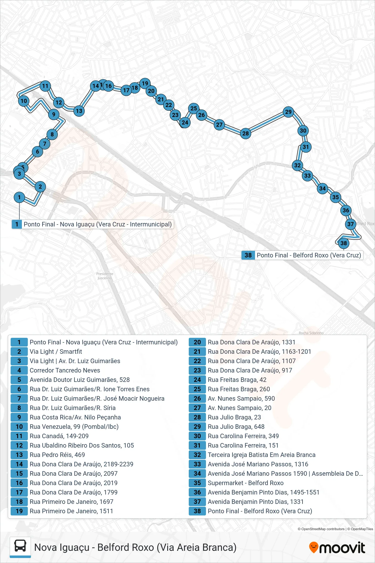 200I bus Line (Belford Roxo Via Sk-Atacarejo) route and stops on a map
