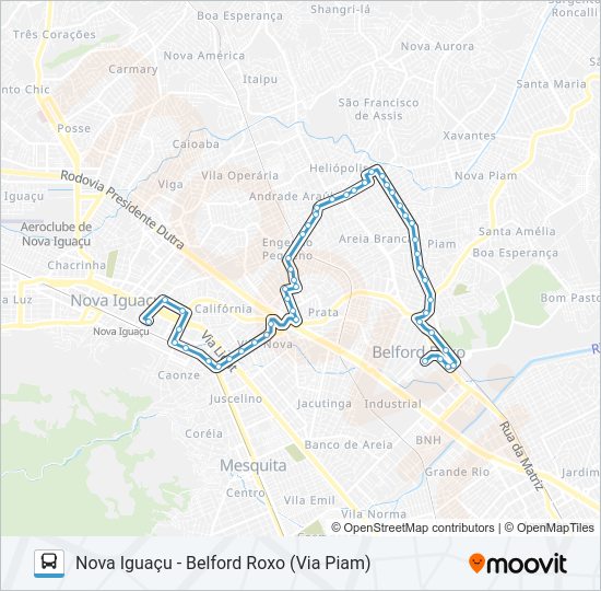 Mapa da linha 205I de ônibus