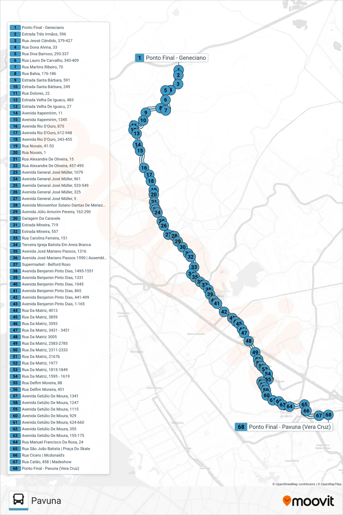 422I bus Line (Pavuna) route and stops on a map