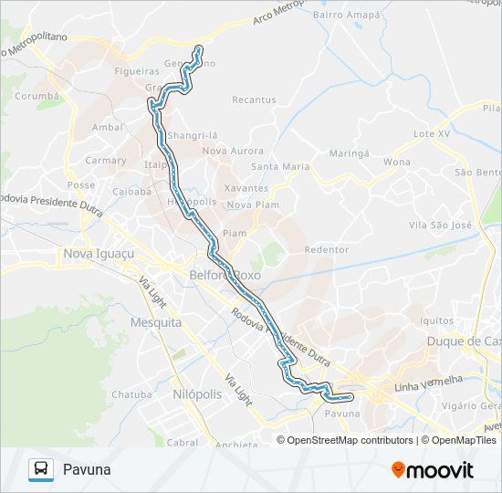 Mapa da linha 422I de ônibus