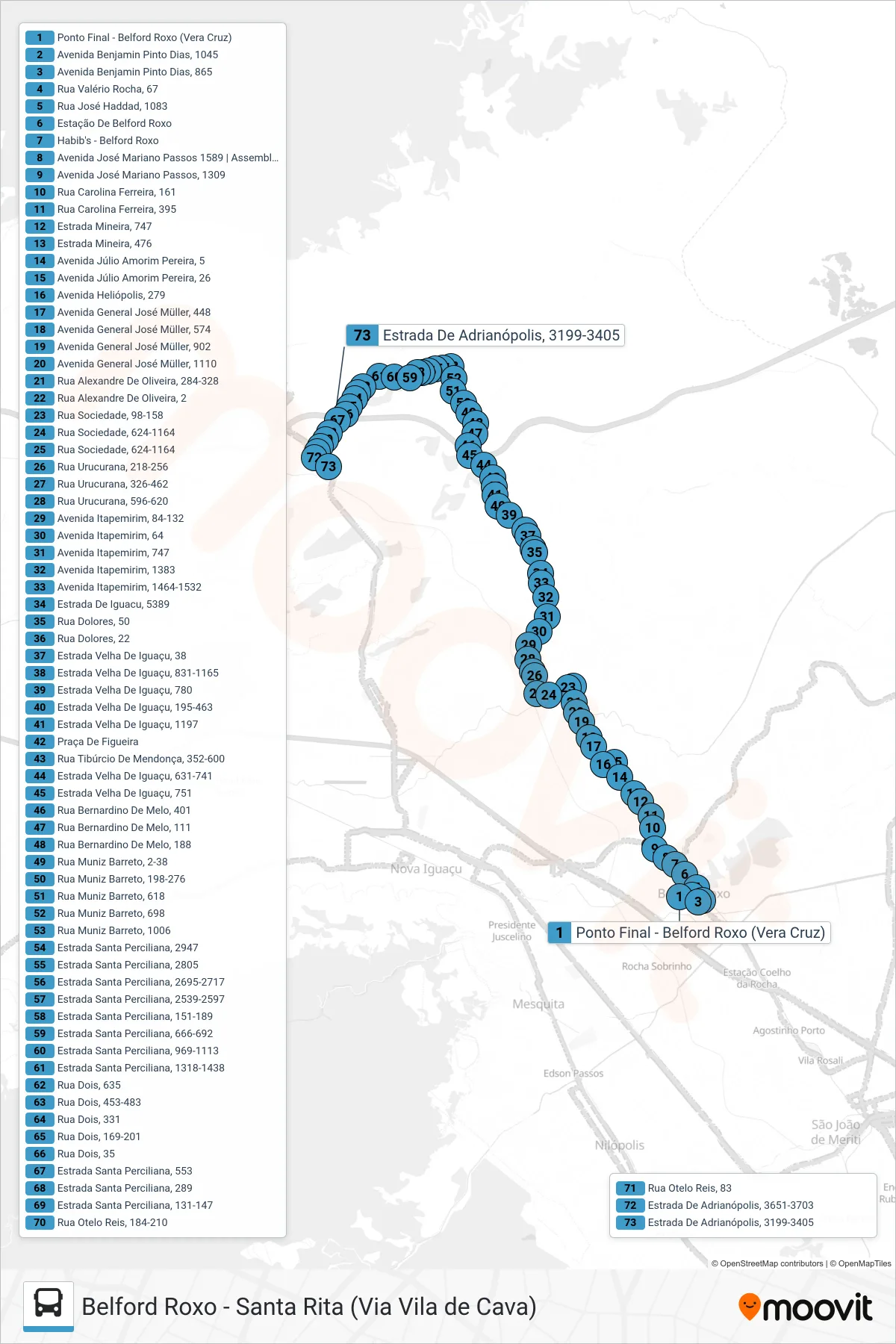 525I bus Line (Santa Rita) route and stops on a map