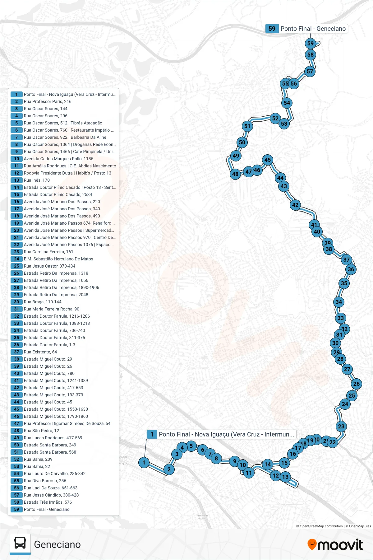 530I bus Line (Geneciano) route and stops on a map