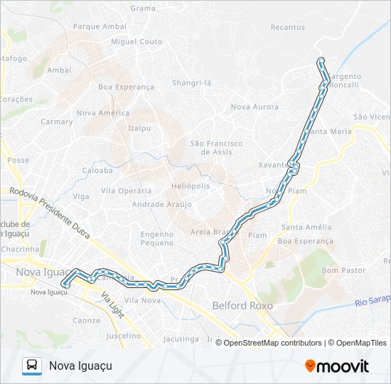 Mapa da linha 535I de ônibus
