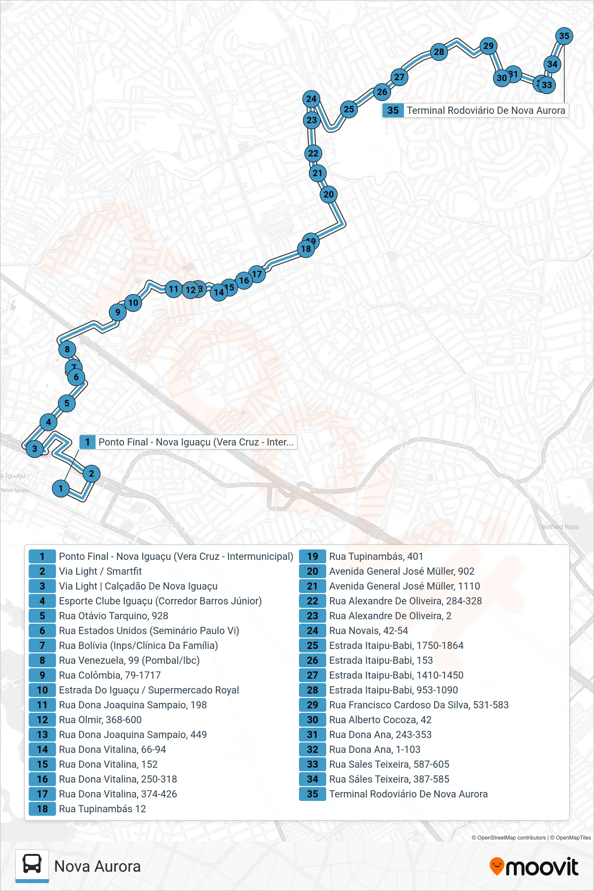 621I bus Line (Nova Aurora) route and stops on a map