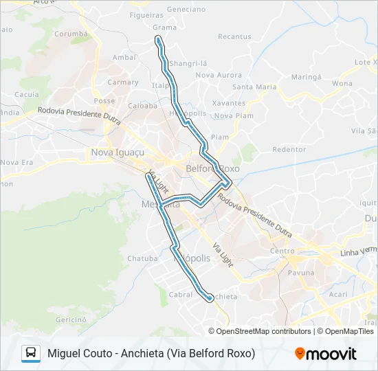 Mapa da linha 707I de ônibus