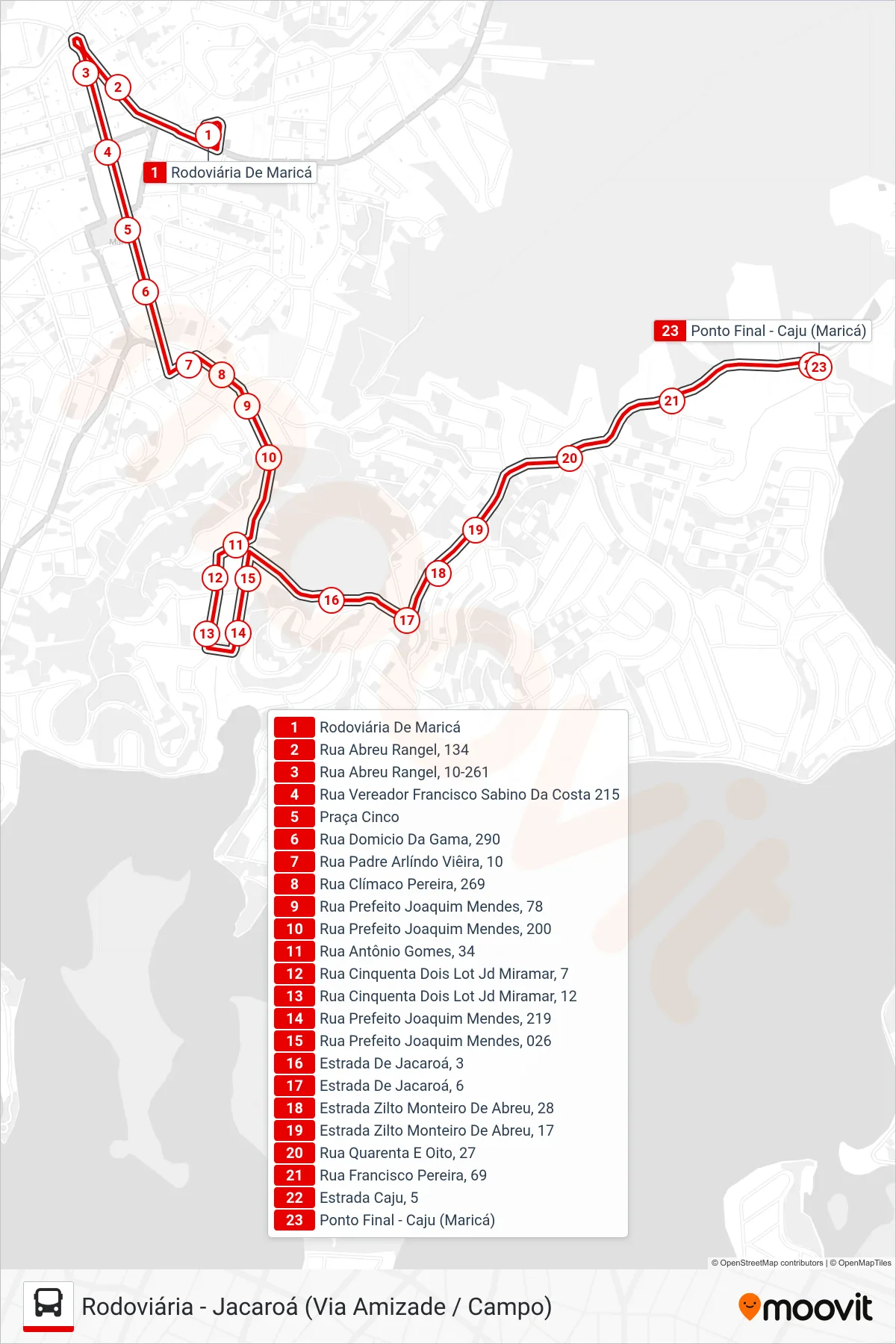 Rota e paradas da linha de ônibus E08A (Jacaroá) no mapa