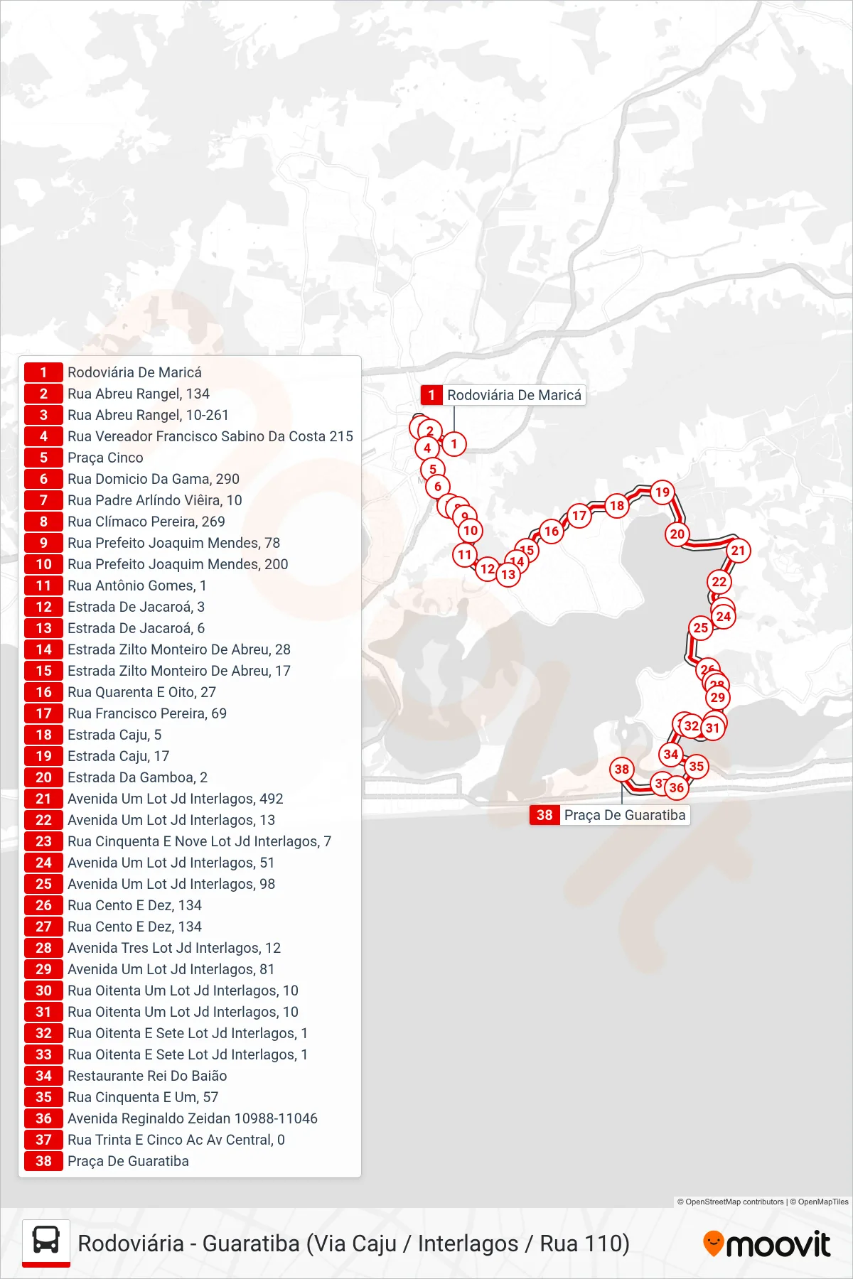 Rota e paradas da linha de ônibus E09A (Guaratiba (Via Rua 110)) no mapa