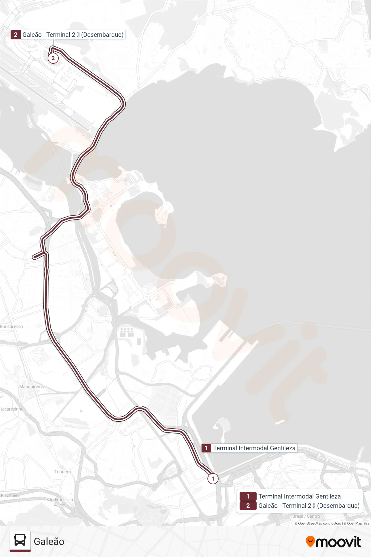 ESP01 bus Line (Galeão) route and stops on a map