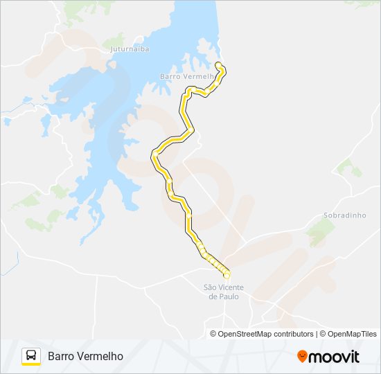 Mapa da linha 255 SÃO VICENTE / BARRO VERMELHO de ônibus