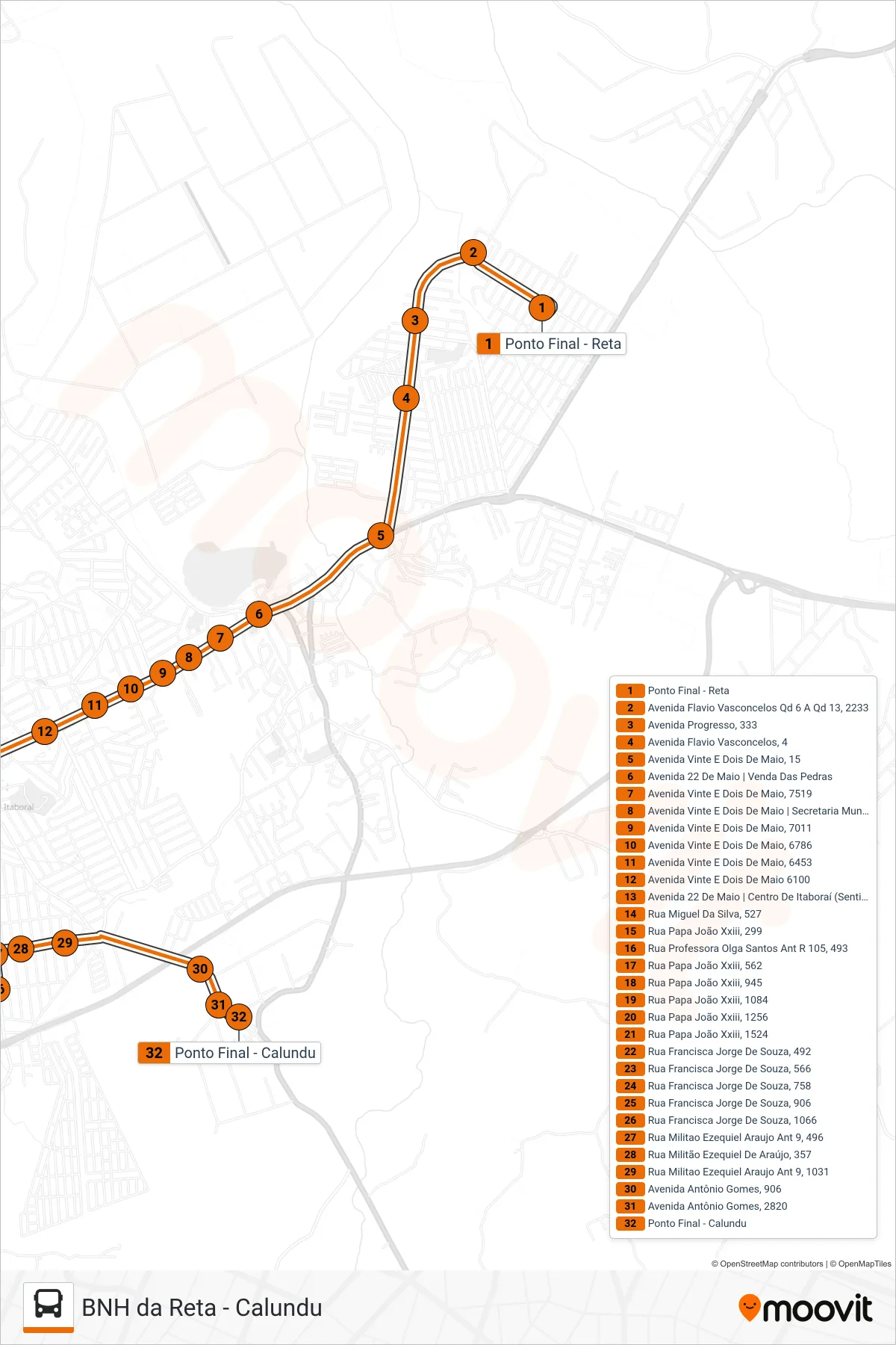 08 bus Line (Calundu) route and stops on a map