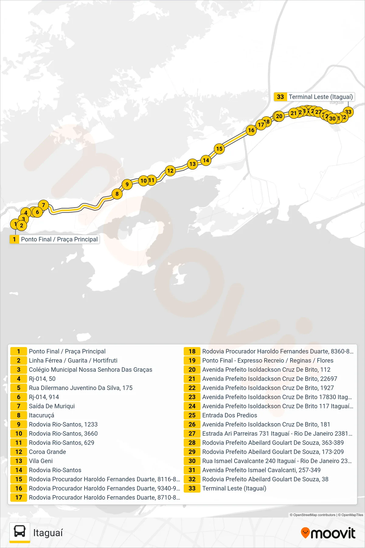 Rota e paradas da linha de ônibus 455U (Itaguaí) no mapa