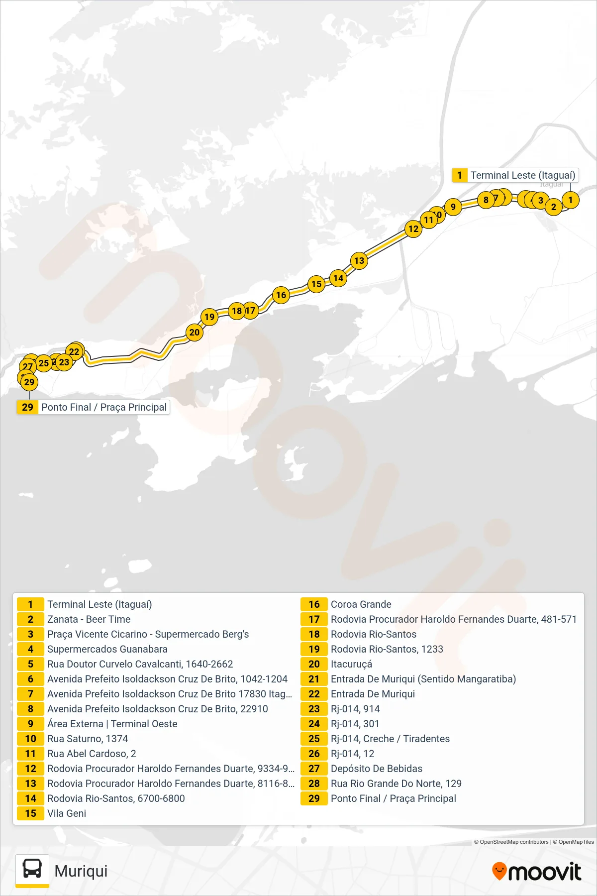 Rota e paradas da linha de ônibus 455U (Muriqui) no mapa