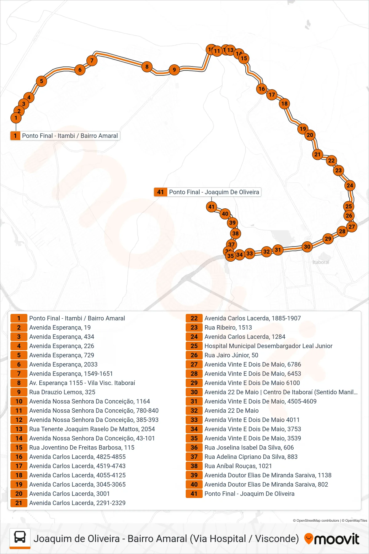 Rota e paradas da linha de ônibus 14 (Joaquim De Oliveira) no mapa