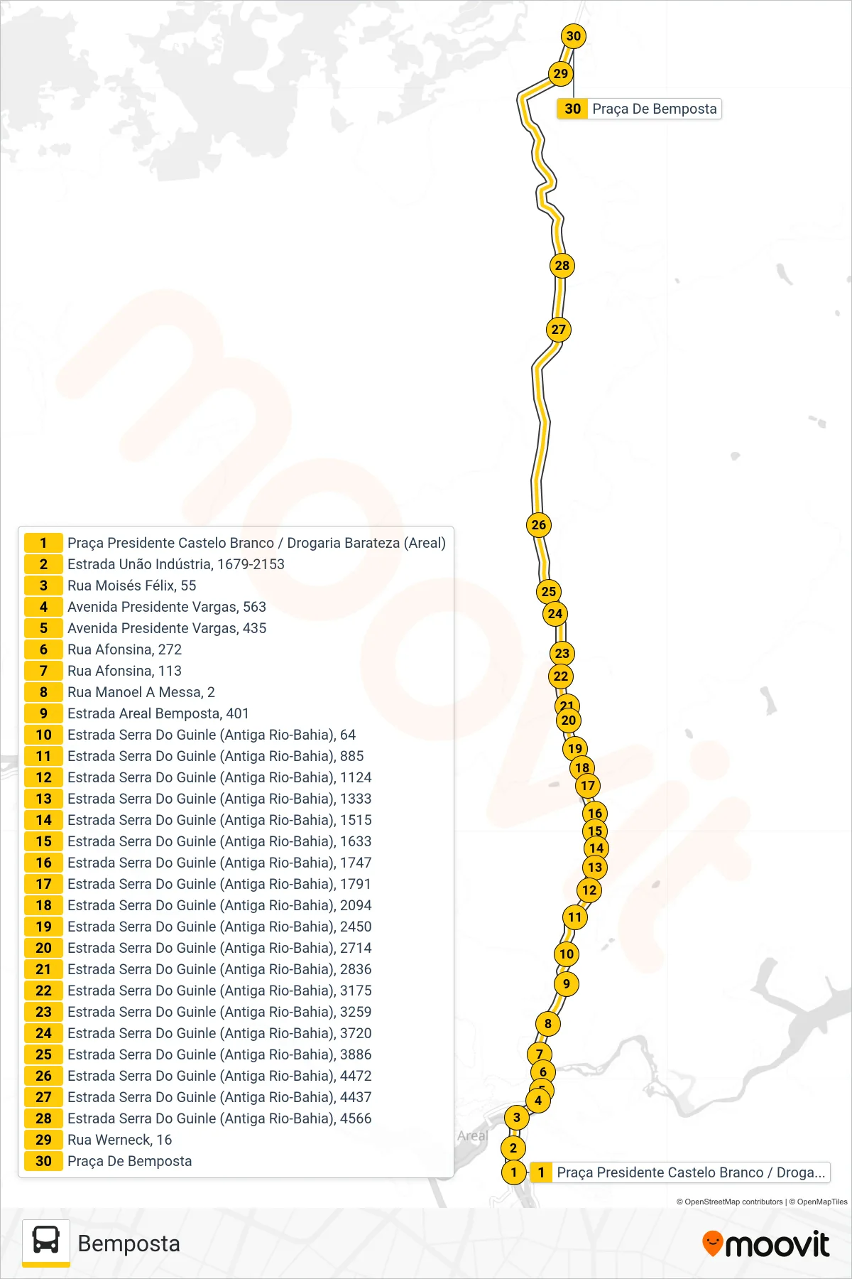 Rota e paradas da linha de ônibus P490 (Bemposta) no mapa