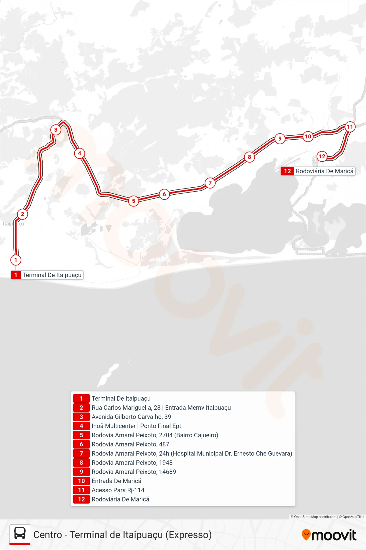Rota e paradas da linha de ônibus E30E (Centro) no mapa