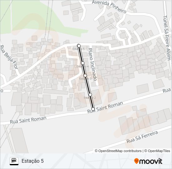 Mapa da linha PAVÃO-PAVÃOZINHO de plano inclinado