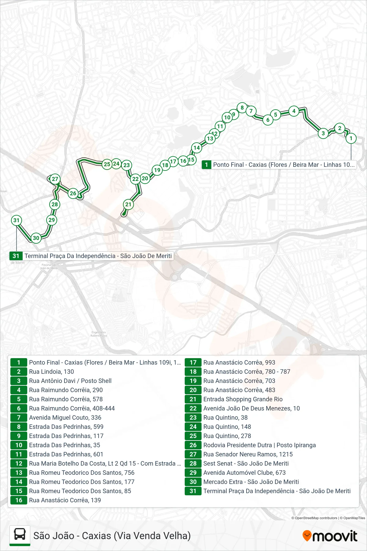 Rota e paradas da linha de ônibus 142I (São João) no mapa