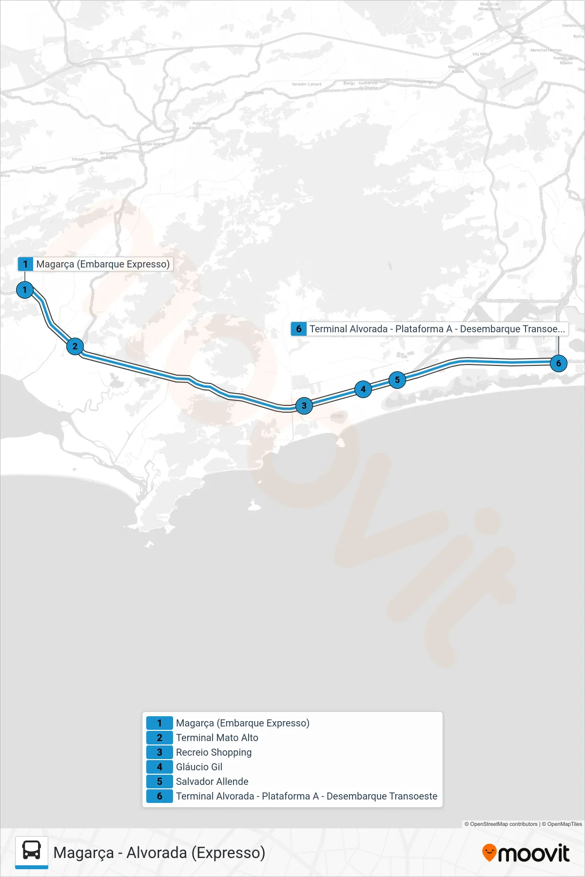Rota e paradas da linha de ônibus 16 (Alvorada) no mapa