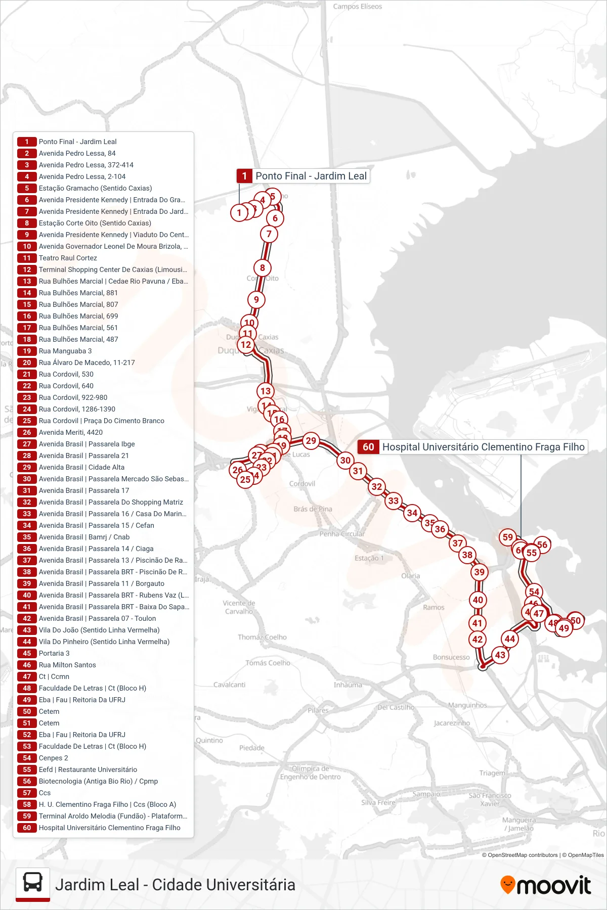 Rota e paradas da linha de ônibus 419C (Cidade Universitária) no mapa