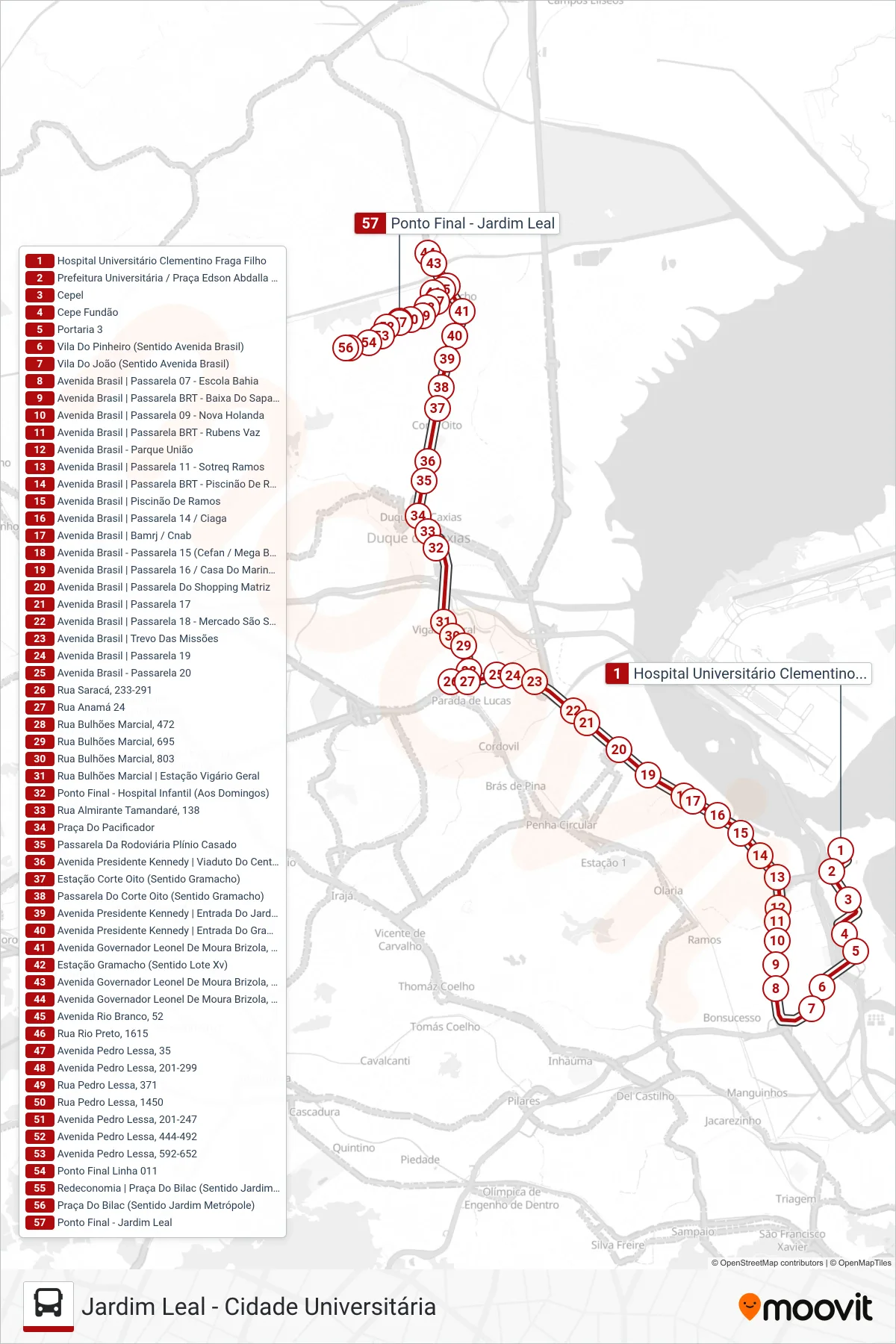 Rota e paradas da linha de ônibus 419C (Jardim Leal) no mapa