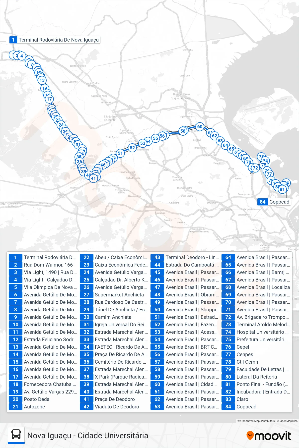 Rota e paradas da linha de ônibus 479I (Cidade Universitária) no mapa