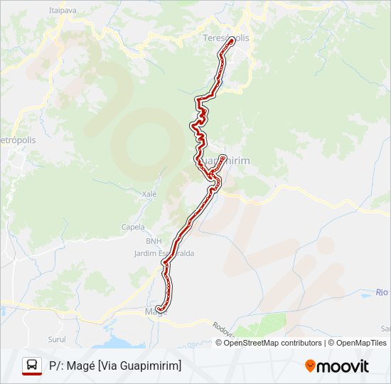 Mapa da linha TERESÓPOLIS - MAGÉ de ônibus