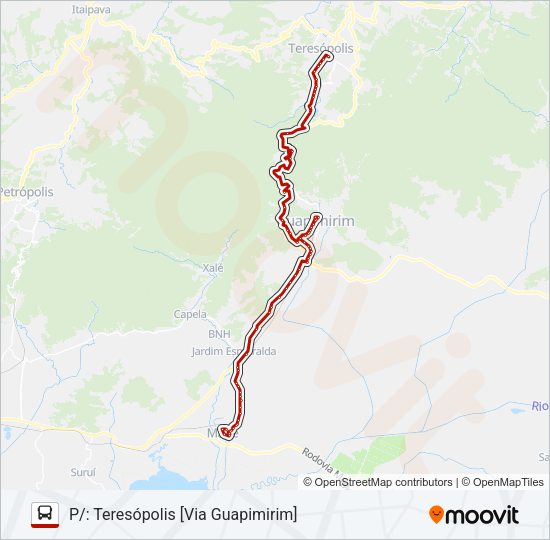 Mapa da linha TERESÓPOLIS - MAGÉ de ônibus