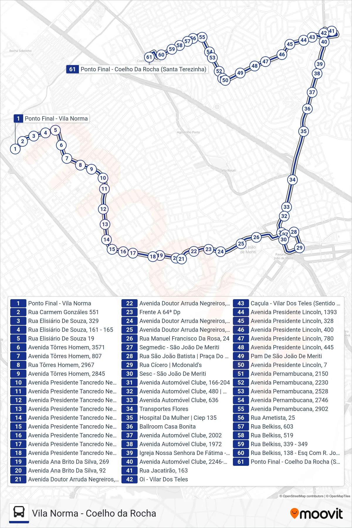 VILA NORMA - COELHO DA ROCHA bus Line (Coelho Da Rocha) route and stops on a map